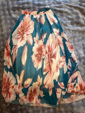 Teal Floral A-Line Maxi Skirt - Women's